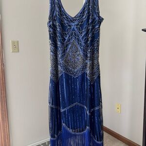Elegant Blue Beaded Dress